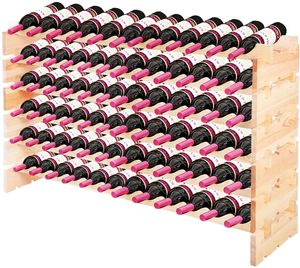 GOPLUS Weinregal Kiefernholz für 72 Flaschen stapelbar erweiterbar, Weinschrank mit Ablage, Weinständer Flaschenständer Weinhalter Flaschenregal, für Keller Restaurants Bars