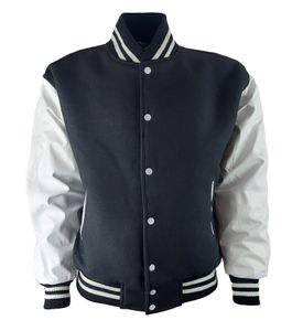 Herren College Baseball Jacke Sweat Jacke mit Leder Schwarz-Weiß 6 XL