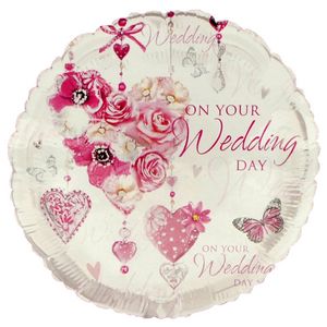 Balón Simon Elvin s nápisom On Your Wedding Day, okrúhly, 46 cm SG4626 (jedna veľkosť) (strieborná/ružová)