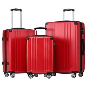 Koffer-Set, Hartschalen-Koffer, Rollkoffer, Reisekoffer, Handgepäck 4 Rollen, ABS-Material, TSA Zollschloss, Rot