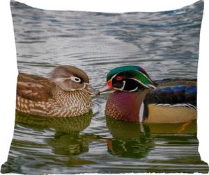 MuchoWow® Outdoor Kissen - Ente - Vögel - Wasser - Federn - Tiere - 50x50 cm - Wetterfest - Lounge Kissen - Komfortabel - Kissen mit Bild