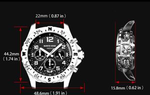 Solarbetriebene North Edge-Uhr fš¹r Herren, Outdoor-Uhr aus Edelstahl, elektronischer Chronograph, solarbetriebene Uhr, 180 Tage Gangreserve, Piloten-inspirierte Uhr