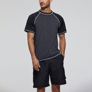 Herren Kurzarm Shirt Tauchen Bademode UV-Schutz Badeanzug Tops Surfen Neoprenanzug,Farbe:Dunkelgrau,Größe:XXL