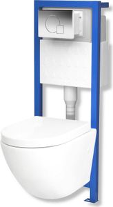 Domino Lavita Vorwandelement inkl. Drückerplatte + Wand WC SOGO ohne Spülrand + WC-Sitz mit Soft-Close-Absenkautomatik (Drückerplatte MC)