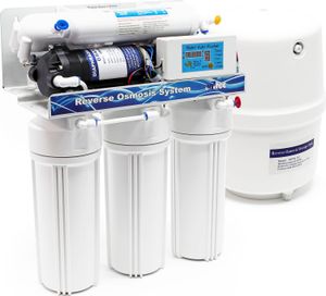 Naturewater NW-RO50-D1 Umkehrosmoseanlage 190 L/Tag, 5-stufiges Trinkwasser Filtrationssystem, Osmose System mit Druckerhöhungspumpe