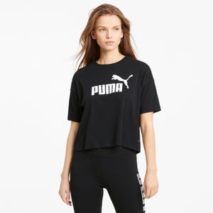 PUMA Damen T-Shirt - ESS Essentials Cropped Logo Tee, Rundhals, Kurzarm, uni Schwarz L