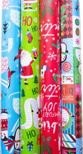 4 x Rollen Geschenkpapier für Weihnachten - Pro Rolle 500 x 70 cm - Geschenkpapier Weihnachten für Kinder - Weihnachtsgeschenkpapier für Kinder