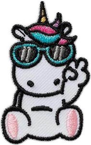 Einhorn Mit Brille Tier - Aufnäher, Bügelbild, Aufbügler, Applikationen, Patches, Flicken, Zum Aufbügeln, Größe: 2,9 x 4,8 cm