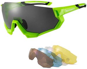 ROCKBROS Sonnenbrille Fahrrad Polarisierte Sportbrille mit 4 Austauschbare Linse Grün UV400