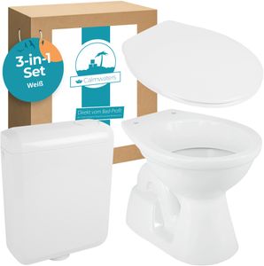 Calmwaters® Stand WC mit senkrechtem Abgang im Set mit Toilettendeckel und Spülkasten, 99000184