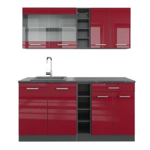 Vicco Single kitchen Raul, 160 cm , WT Marble, Bordeaux high gloss/anthracite