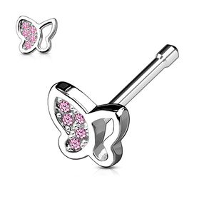 Nasenstecker „Schmetterling“: Nasenpiercing Stecker mit Zirkonia Pink