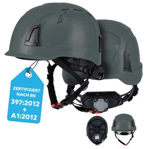 PRO FIT Arbeitsschutzhelm D!-Rock – Robuster Schutzhelm, Sicherheitshelm, Belüfteter Bauhelm, Anpassbares Kopfband & Kinnriemen - Anthrazit