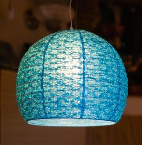 Halbrunder Lokta Papierlampenschirm, Boho Hängelampe Coronada - Ø 40 cm Türkis, Lokta-Papier, Asiatische Lampenschirme aus Papier & Stoff