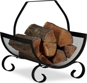 relaxdays Kaminholzkorb schwarz 33,0 x 38,0 x 40,0 cm