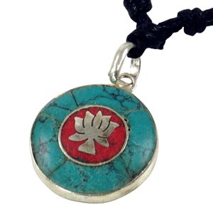 Tibetkette, Nepalschmuck, Amulett Türkis - Lotus, Ketten & Modeschmuck für den Hals