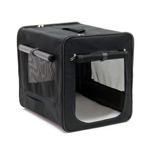 Fudajo Faltbare Transportbox für Hunde, Katzen M (58x46x53 cm), robust, leicht, sicher, Hundebox mit entnehmbarem Kissen, Schwarz