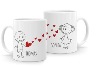 personalisierte Kaffee-Tasse mit Namen Liebes-Paar Strichmännchen Liebesgeschenke Valentinstag Weihnachten SpecialMe® weiß Keramik-Tasse