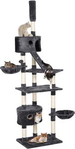 Yaheetech Kratzbäume Kratzbaum XXL Deckenhohe  Katzenkratzbaum Höhenverstellbar 227,5-254,5 cm  Grau