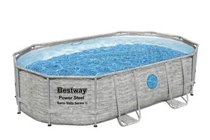 Bestway®  Power Steel™ Swim Vista Series™  Aufstellpool Komplett-Set  mit Sandfilteranlage 488 x 305 x 107 cm , Steinwand-Optik (Cremegrau), oval