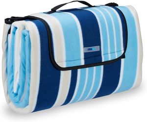 Picknickdecke XXL, 200 x 200 cm, Fleece Stranddecke, wärmeisoliert, wasserdicht, mit Tragegriff, blau