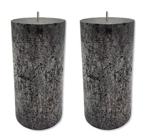 Stumpenkerze XL 10 x 20cm schwarz mit Glitzer 2 Stück durchgefärbt Säulenkerze