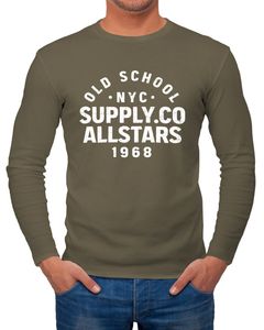 Herren Longsleeve Bedruckt Schriftzug Oldschool NYC New York City Allstars Langarm-Shirt Fashion Streetstyle Neverless® khaki L