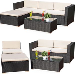 Mucola Gartenmöbel 5tlg. Gartenlounge Sitzgruppe Gartenset Ottomane Polyrattan Schwarz Set Sitzgarnitur Essgruppe Balkon - Schwarz