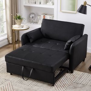Merax 2-in-1 Schlafsofa mit Ausziehfunktion, 3-stufig verstellbare Rückenlehne, Klappsofa aus wasserabweisendes PolyurethanMaterial, Schwarz