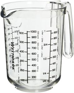 Westmark Messkanne/Messbecher mit mehrsprachigen Mess-Skalen und verschiedenen Maßeinheiten, Füllvolumen: 1 Liter, Kunststoff, Gerda, Transparent, 30682270