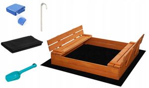 Sandkasten aus Holz mit Deckel Sand Kasten mit Sitzbank & Abdeckung für Kinder