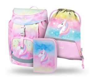 BAAGL SET 3 Airy Rainbow Unicorn: Aktentasche, Federmäppchen, Tasche