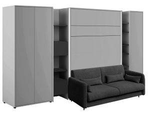 Furniture24 Schrankbett mit sofa Bed Concept 140x200 cm Wandbett Bett im Schrank Klapbett Grau/Graphit