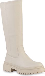 VAN HILL Damen Leicht Gefütterte Plateaustiefel Stiefel Profil-Sohle Schuhe 839581, Farbe: Beige, Größe: 38
