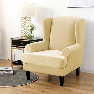 Velvet Wing Chair Covers 2 Piece Chair Covers Slipcover Elastický kryt křesla Sofa Cover Stretch Protective Cover Kryt křesla pro Wing Chair, béžový