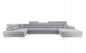Ecksofa WILD MAXI U grau mit Schlaffunktion und einstellbare Kopfstützen, Wohnlandschaft, Couchgarnitur, Bettkasten Sofagarnitur Couch Sofa