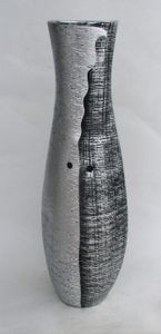 Bodenvase Dekovase Keramik Schwarz Silber ca.60 CM - Modell: Silberling A - Eingeschnitten