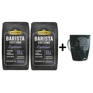 JACOBS Kaffeebohnen Barista Editions Espresso 2 x 1 kg geröstete Espressobohnen + 1 Jacobs Barista Becher