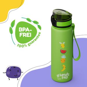 Schmatzfatz Auslaufsichere Trinkflasche Für Kinder 500 ml - BPA-freie Flasche Aus Tritan-Kunststoff Mit 1-Klick-Verschluss, Leicht Zu Reinigen, Geschmacks- Und Geruchsneutral, Buntes Design
