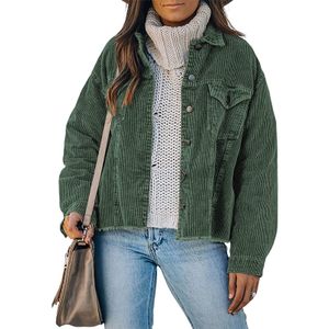 Damen Fest Cord Mantel Knöpfe Revers Kragen Langarm Outwear Jacke Tops,Farbe: Hellgrün,Größe:S