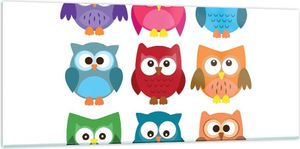 Bilder auf glas - Eulen Bunt Kinder Zeichnung - 120x50cm - Glasbilder - Wandbilder - Kunstdruck - zum Aufhängen bereit - Wanddekoration aus Glas - Glas Bilder - Wandbild auf Glas - GAB120x50-2880