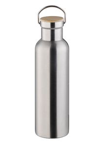 APS Trink- & Isolierflasche 0,75 l /// aus mattiertem 18/8 Edelstahl /// mit Griff & Holzdeckel /// inklusive Ersatzdichtung /// 66906