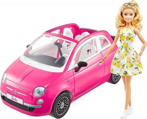 Barbie Auto Fiat Cabrio (ružové), vrátane bábiky Barbie, súpravy, príslušenstva