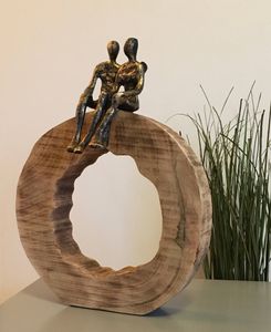 Skulptur Holz Be Together Zusammen Sein Gemeinsam 39x28x6 cm Deko Schwarz Gold