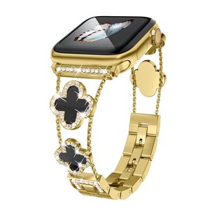 Diamant-Metallband verleiht Ihrer Uhr Glanz – kompatibel mit Apple Watch Series SE1-8 – Clover ist schlicht und stilvoll, passend für Damen,38/40/41MM,Damen,gold/schwarz,Edelstahl