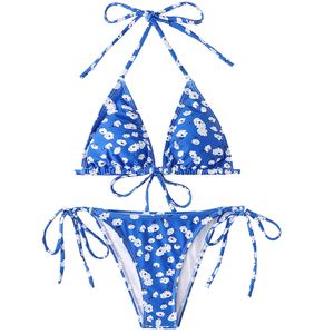 Damen y Neckholder Bikini Tie Zwei Seiten Bottom Triangel Bikini Badeanzüge(Saphir, S)