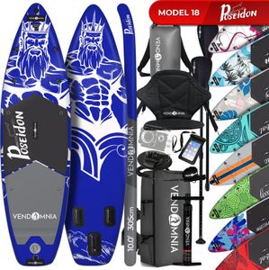SUP Board Set – 305 cm, aufblasbar, Kajaksitz, Camera Mount, Pumpe, Tragetasche, Paddel, max. 170 kg, Farbwahl - Modelle: Modell 18 - Poseidon blau