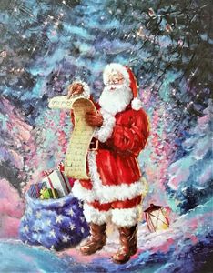 LED Wandbild beleuchtet Weihnachtsmann Geschenke 40 cm x 50 cm
