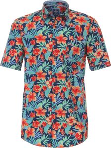 REDMOND Übergrößen Kurzarmhemd Hawaii-Style Blau/Orange 8XL