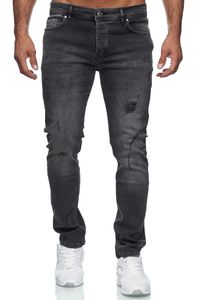 Reslad Jeans Herren Destroyed Look Slim Fit Denim Stretch Jeans-Hose Schwarz (2090) W33 / L32